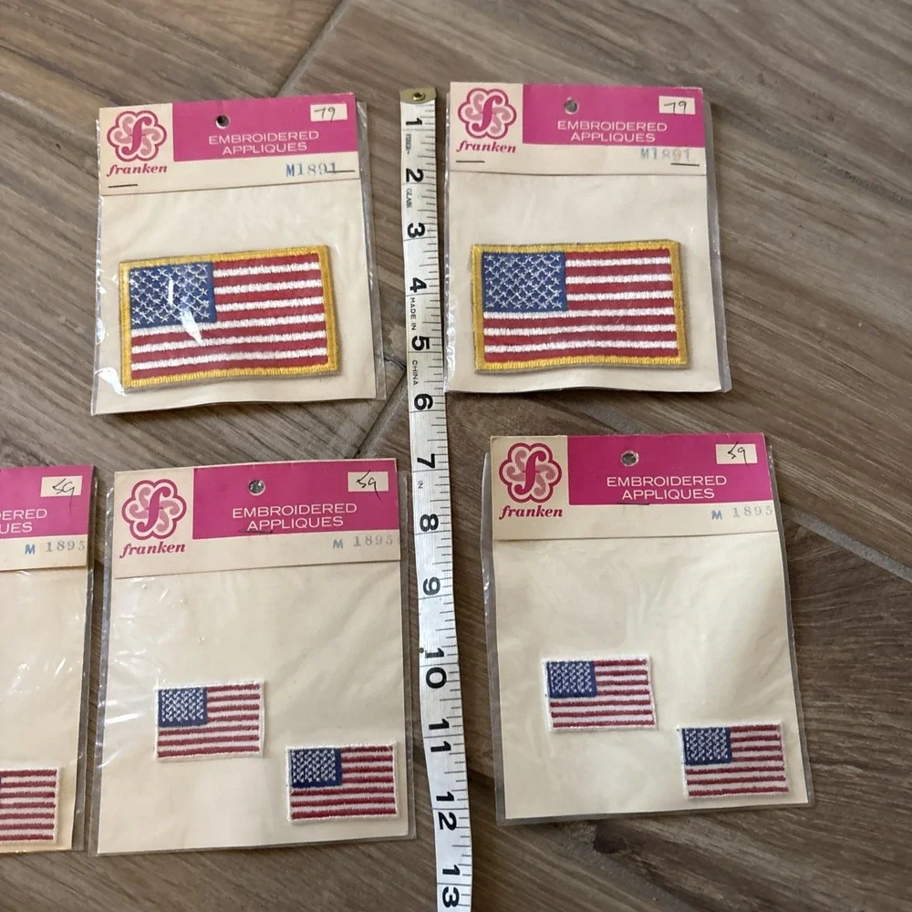 Vintage Lot Of 5 American Flags Embroidered Sew On Patches Various Sizes New